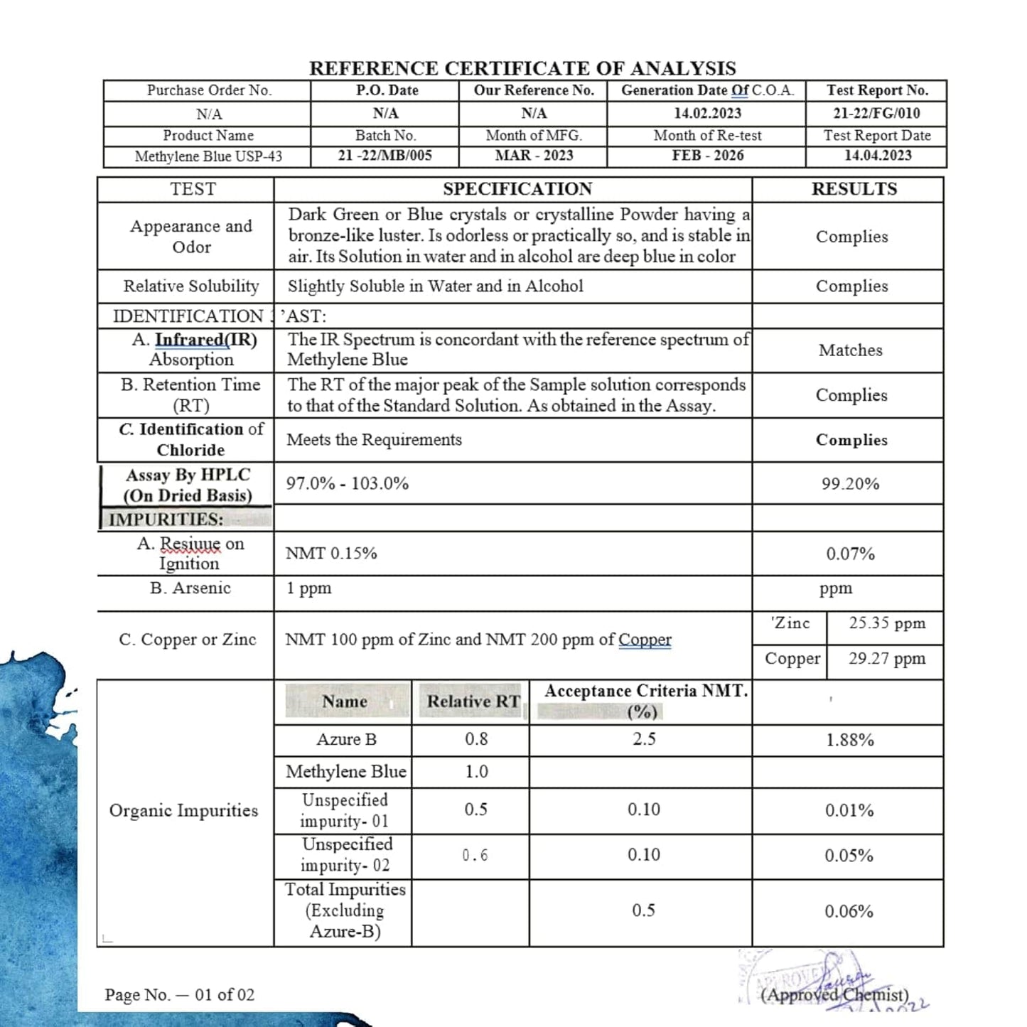 LAMD - Purest USP Grade - Methylene Blue VIP